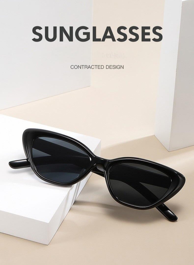 Women's Retro Sunglasses Uv400 Protective Sunglasses With Stylish Eyeglass Legs Suitable For Summer Outdoor Beach Travel Sun Protection Sunglasses Black - Image 3