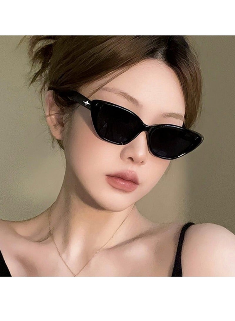 Women's Retro Sunglasses Uv400 Protective Sunglasses With Stylish Eyeglass Legs Suitable For Summer Outdoor Beach Travel Sun Protection Sunglasses Black - Image 2