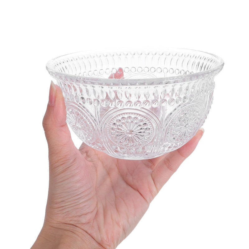Vintage Embossed Glass Salad Bowl Sunflower Pattern Kitchen Serving Dish - Image 4