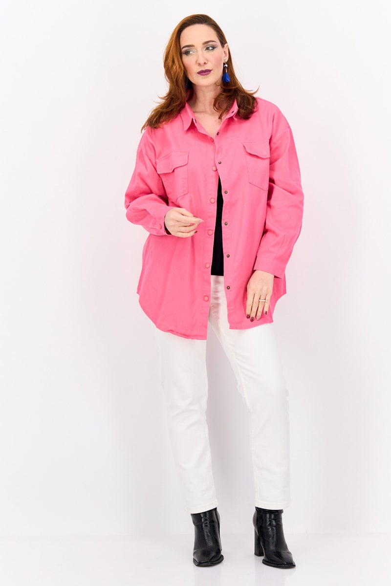 bebe Women Plain Jacket Shirt, Pink - Image 4