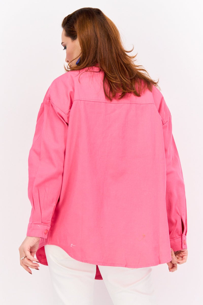 bebe Women Plain Jacket Shirt, Pink - Image 3