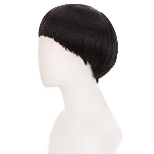 PARTY ZONE Short Black Luffy Cosplay Wig-80s Outfit For Men Synthetic Bowl Cut Mushroom Hair Anime Wigs Old Man Movie Party Halloween Vector Costume Wig (Black) - Image 3