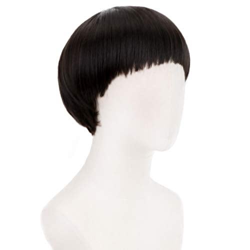 PARTY ZONE Short Black Luffy Cosplay Wig-80s Outfit For Men Synthetic Bowl Cut Mushroom Hair Anime Wigs Old Man Movie Party Halloween Vector Costume Wig (Black) - Image 4