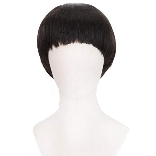 PARTY ZONE Short Black Luffy Cosplay Wig-80s Outfit For Men Synthetic Bowl Cut Mushroom Hair Anime Wigs Old Man Movie Party Halloween Vector Costume Wig (Black) - Image 2