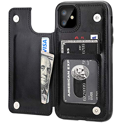 OT ONETOP for iPhone 11 Wallet Case with Card Holder,OT ONETOP PU Leather Kickstand Card Slots Case,Double Magnetic Clasp and Durable Shockproof Cover for iPhone 11 6.1 Inch(Black) - Image 1