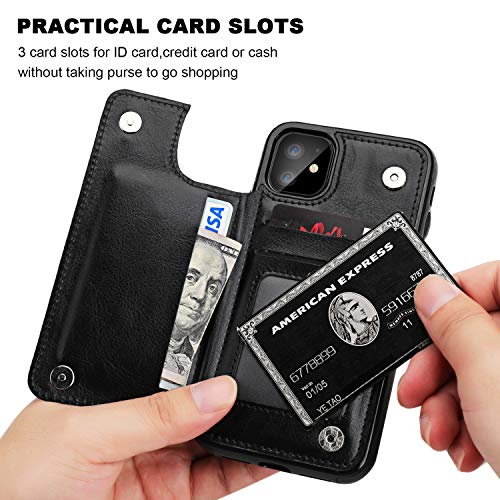 OT ONETOP for iPhone 11 Wallet Case with Card Holder,OT ONETOP PU Leather Kickstand Card Slots Case,Double Magnetic Clasp and Durable Shockproof Cover for iPhone 11 6.1 Inch(Black) - Image 4
