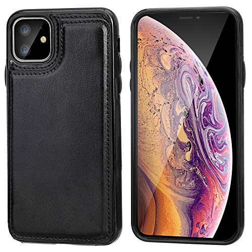OT ONETOP for iPhone 11 Wallet Case with Card Holder,OT ONETOP PU Leather Kickstand Card Slots Case,Double Magnetic Clasp and Durable Shockproof Cover for iPhone 11 6.1 Inch(Black) - Image 3