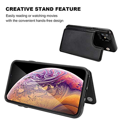 OT ONETOP for iPhone 11 Wallet Case with Card Holder,OT ONETOP PU Leather Kickstand Card Slots Case,Double Magnetic Clasp and Durable Shockproof Cover for iPhone 11 6.1 Inch(Black) - Image 5