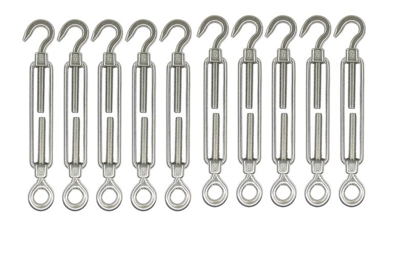 HIKEN Stainless Steel 304 Turnbuckle Hook M4M5M6 Thread Eye Wire Rope Tension M6 Pack of 10pcs