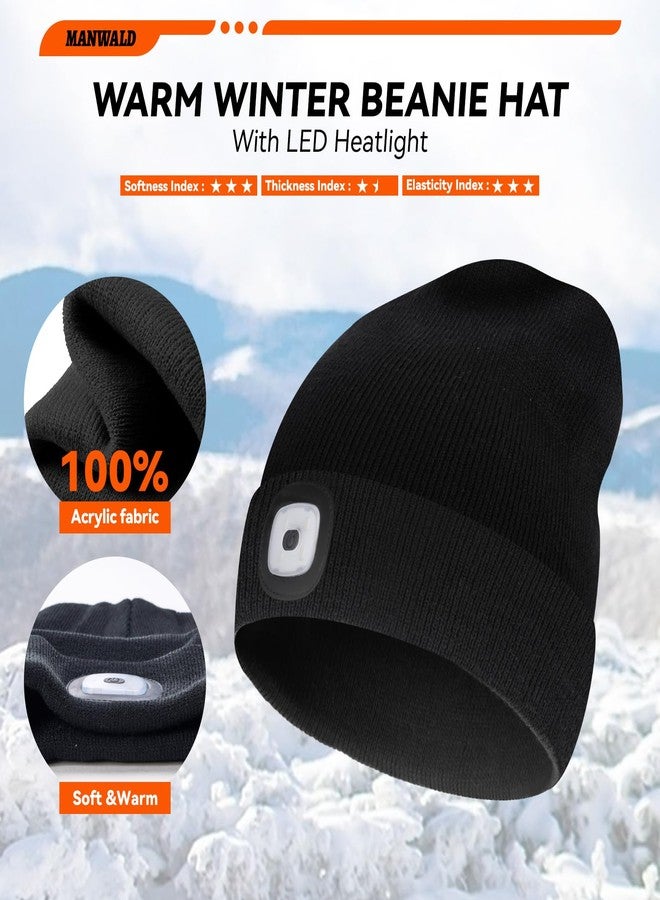 MANWALD LED Beanie Hat with Light,USB Rechargeable LED Headlamp, Gifts for Men, Valentines Day Gifts for Him Men Husband, Boyfriends, Black, 2PCS - Image 4