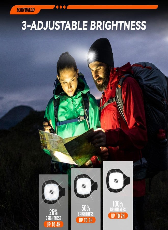 MANWALD LED Beanie Hat with Light,USB Rechargeable LED Headlamp, Gifts for Men, Valentines Day Gifts for Him Men Husband, Boyfriends, Black, 2PCS - Image 2