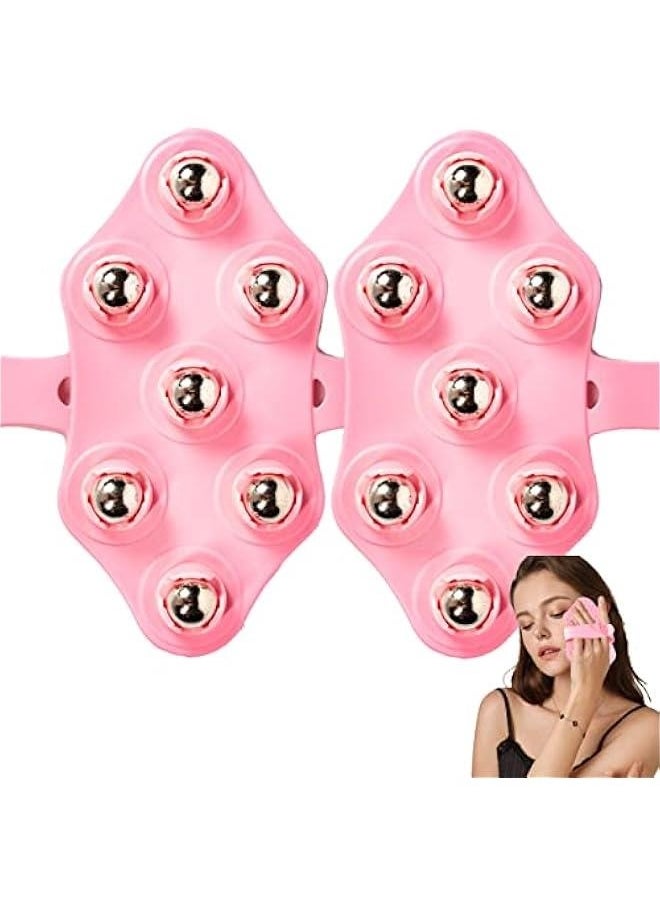 Generic 2PCS Glove Massager Hand Held Massager Hand Massage Palm Shaped for Muscle Back Neck Foot Shoulder Leg Pain Relief Massage Tool with Roller Ball Pink  - Image 1