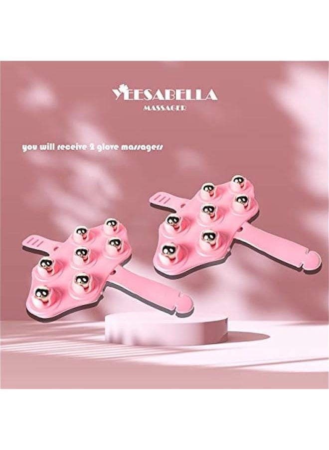 Generic 2PCS Glove Massager Hand Held Massager Hand Massage Palm Shaped for Muscle Back Neck Foot Shoulder Leg Pain Relief Massage Tool with Roller Ball Pink  - Image 5