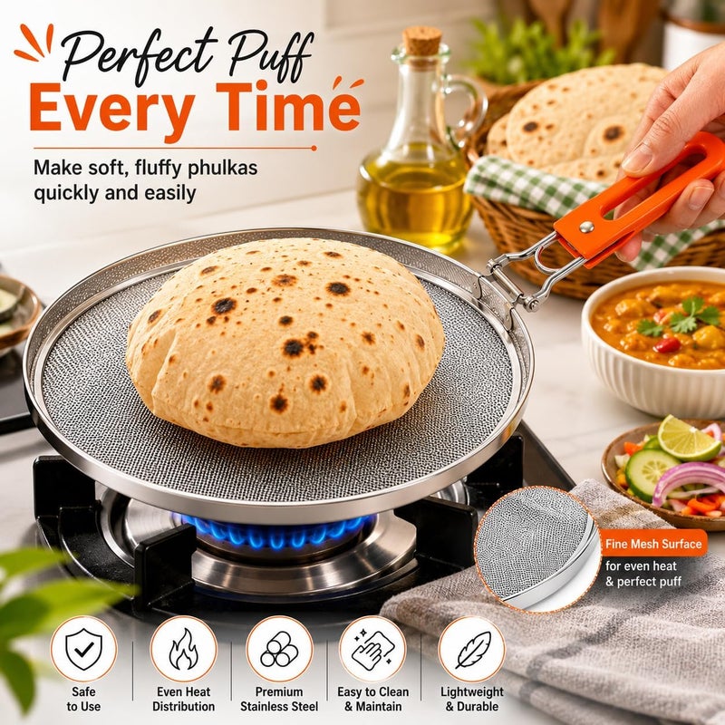 TASMAX® pulka grill for gas stove grill phulka grill tawa jali for kitchen cooking steel papad jali for gas stove mesh brinjal roaster for gas griller roti grill basket pulka pan roaster grill for gas Simple multi-color universal build - Image 5