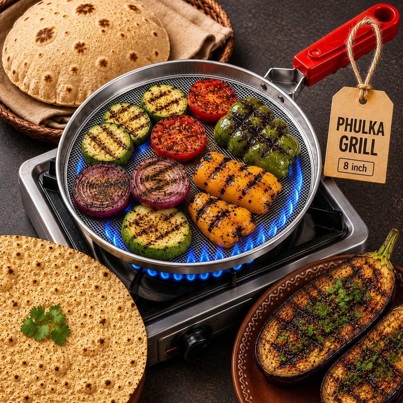 TASMAX® pulka grill for gas stove grill phulka grill tawa jali for kitchen cooking steel papad jali for gas stove mesh brinjal roaster for gas griller roti grill basket pulka pan roaster grill for gas Simple multi-color universal build - Image 1