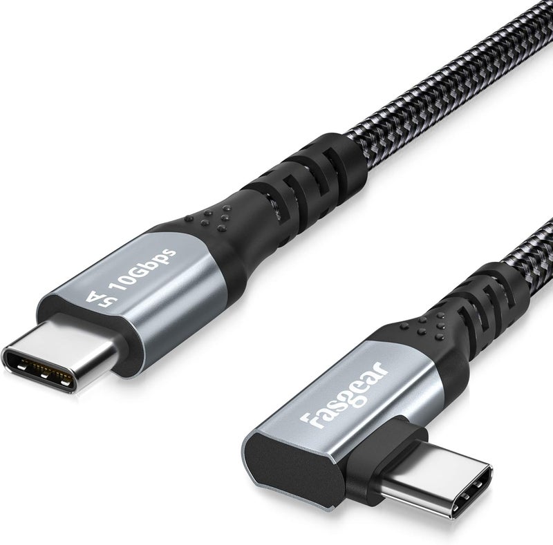 فاسجير كابل من USB-C إلى USB-C، 100 واط Power Delivery بزاوية 90 درجة من النوع C 3.1 الجيل الثاني مع شريحة E-Marker متوافق مع Macbook وPixelbook وGalaxy S20 وSSD (3 قدم (1 متر)، أسود) - Image 1