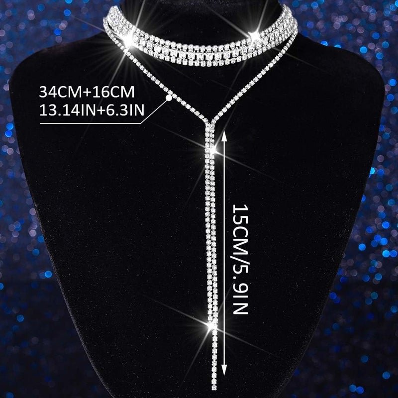 Unicra Silver Rhinestone Necklace Diamond Choker Necklaces Formal Bridal Prom Fashion Costume Jewelry Necklace for Women (Silver) - Image 2