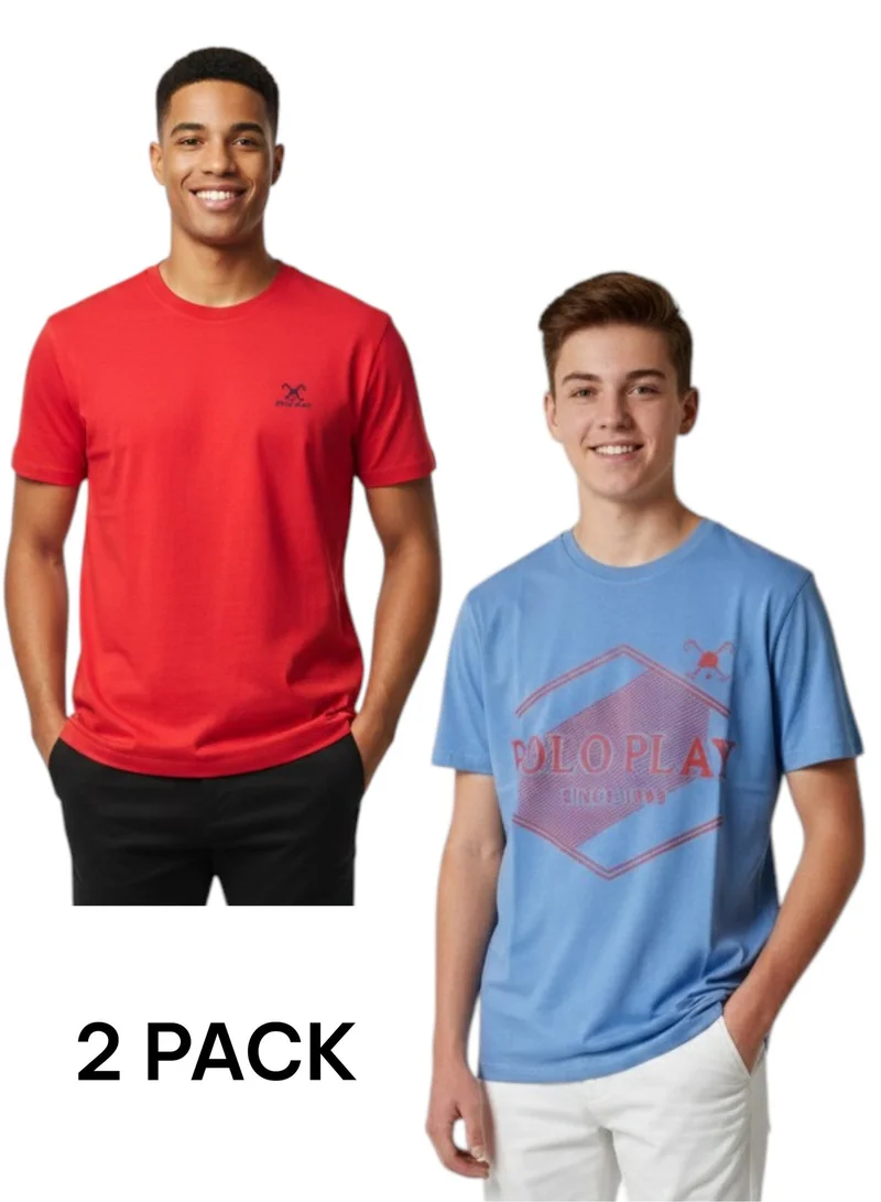 بولو بلاي  Men’s Graphic and Small Embroidery T-Shirt-2 pack