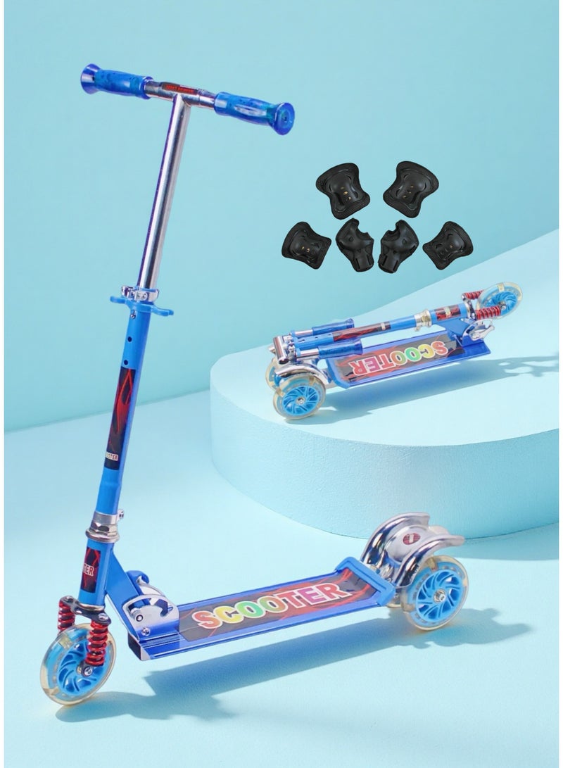 إيزي فيتشور سكوتر EASY FUTURE للأطفال من سن 3 إلى 8 سنوات مزود بعجلات LED من مادة البولي يوريثان ومقود قابل للطي والتعديل وفرامل خلفية مع مجموعة معدات الحماية - Image 1