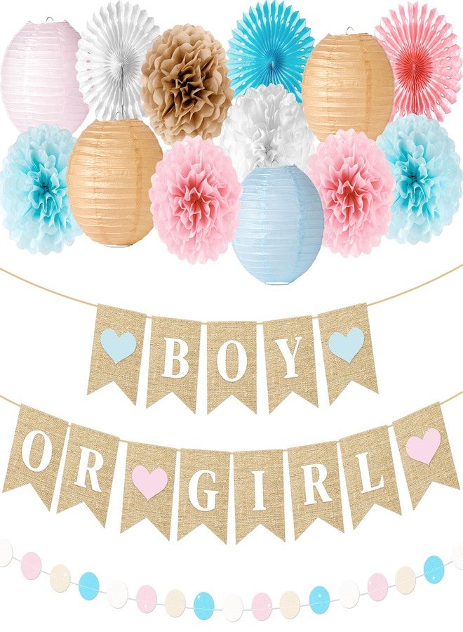 Kriyokiaa Gender Reveal Decorations 16 Pcs Blue Pink Baby Shower Decorations for Boy or Girl Reveal Party, Includes Lanterns, Pom Poms, and Baby Shower Banner Perfect for Indoor & Outdoor Celebrations - Image 1