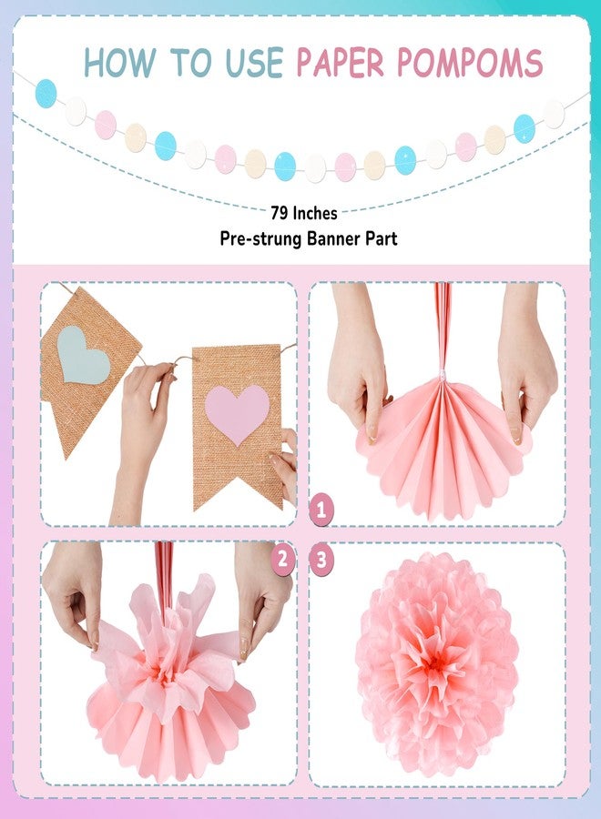 Kriyokiaa Gender Reveal Decorations 16 Pcs Blue Pink Baby Shower Decorations for Boy or Girl Reveal Party, Includes Lanterns, Pom Poms, and Baby Shower Banner Perfect for Indoor & Outdoor Celebrations - Image 5