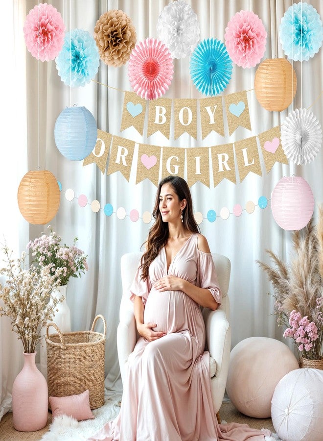 Kriyokiaa Gender Reveal Decorations 16 Pcs Blue Pink Baby Shower Decorations for Boy or Girl Reveal Party, Includes Lanterns, Pom Poms, and Baby Shower Banner Perfect for Indoor & Outdoor Celebrations - Image 2