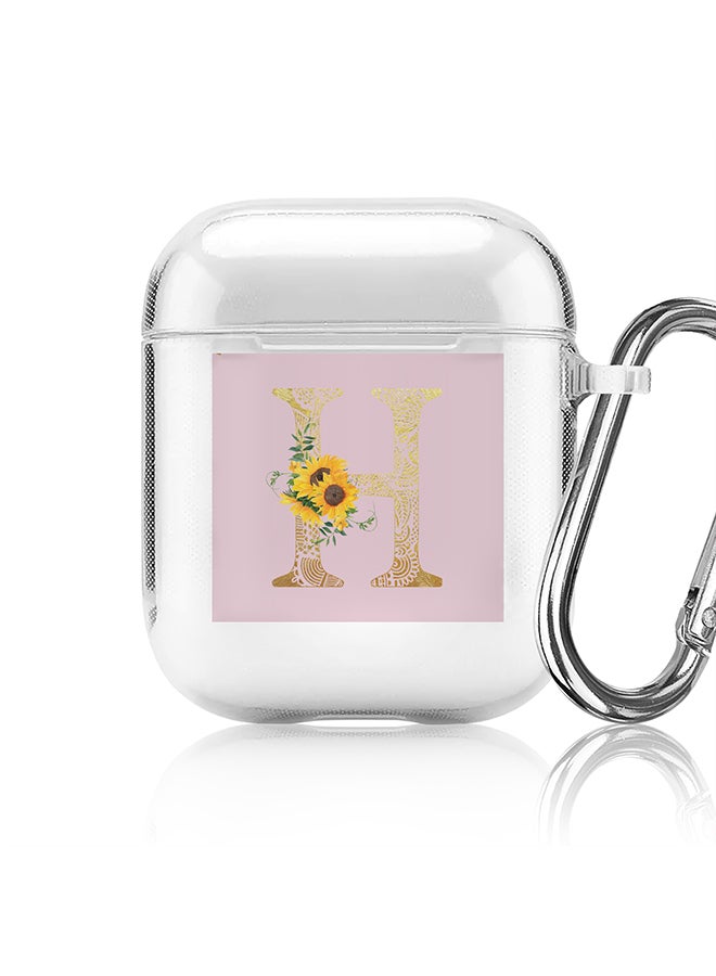 Stylizedd Classic Clear printed Case for Apple Airpods 2 / 1 Soft TPU Gel Thin Transparent Flexible Cover - Custom Monogram Initial Letter Mandala Floral Pattern Alphabet - H (Pink ) - Image 1