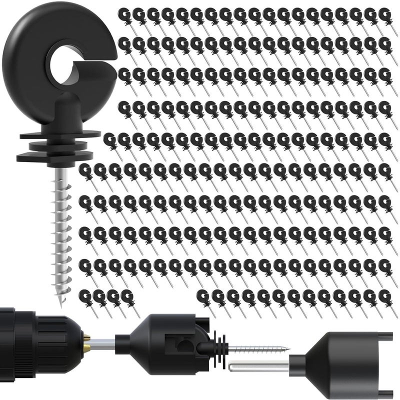 Electric Fence Insulators 100 PCS with Socket Tool for Wooden Posts Animal Husbandry - Image 1
