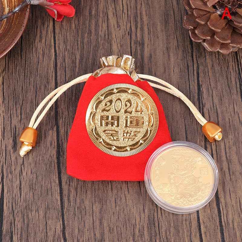 كلاراكو قطعة واحدة من العملات الذهبية المحظوظة لعام 2024 من التنين، عملات تذكارية، شارة الأبراج الصينية، مقتنيات تذكارية - Image 1