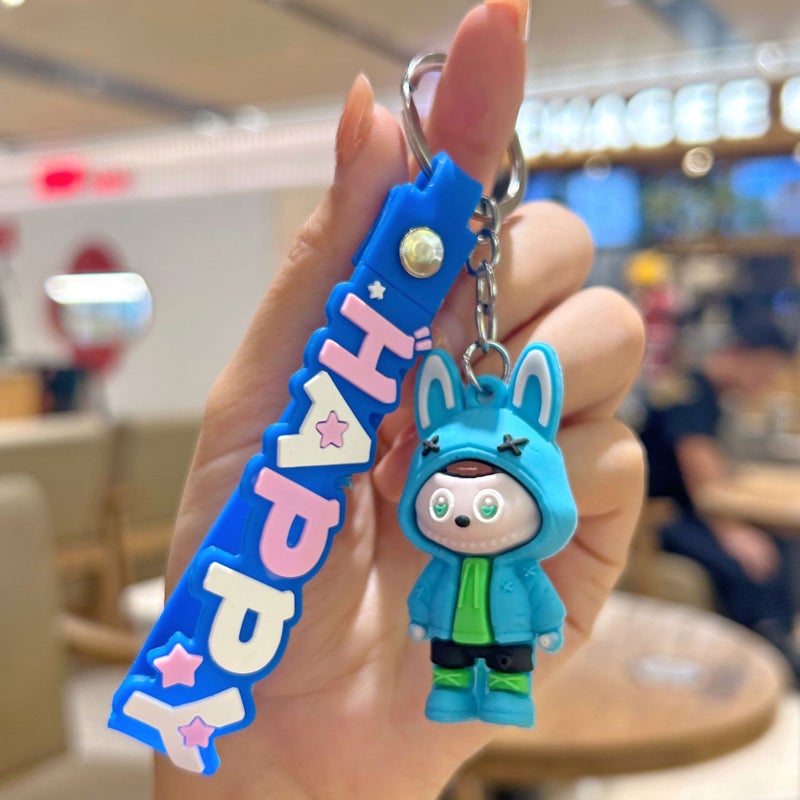 Labubu Cartoon Sheep Silicone Keychain Accessory Blue-sweatshirt labubu