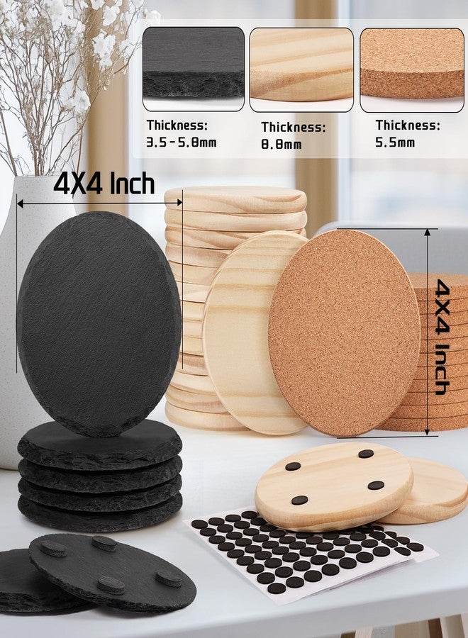 MAPRIAL 89 PCS Blank Coasters Bulk for Laser Engraving, MAPRIAL 4 Inch 30 PCS Black Slate Stone, 30 PCS Wood, 29PCS Cork, Engravable Materials for Engraver, Gifts, Painting, Crafts, Halloween, Round - Image 2
