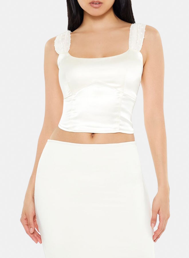 FOREVER 21 Satin Clip-Dot Bustier Crop Top - Image 1