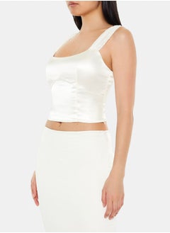 FOREVER 21 Satin Clip-Dot Bustier Crop Top  - Image 3