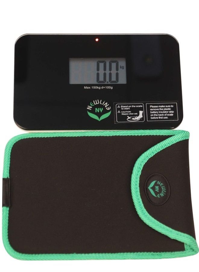 NEWLINE NY - NewlineNY Step-on Super Mini Smallest Travel Bathroom Scale with Protection Sleeve: SBB0638SM-BK (Black) + NY-SMS-S001-BG - Image 1