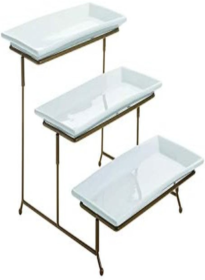 AKDC - 3 Tier Rectangular Serving Platter, Three Tiered Cake Tray Stand, Food Server Display Plate Rack, Gold Wire (Gold) - Image 1