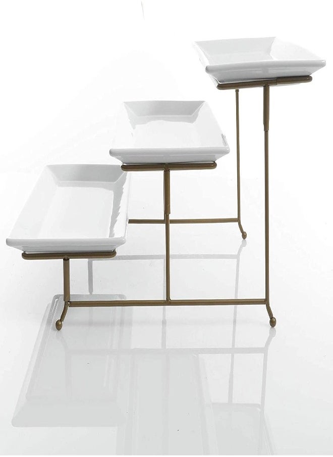 AKDC - 3 Tier Rectangular Serving Platter, Three Tiered Cake Tray Stand, Food Server Display Plate Rack, Gold Wire (Gold) - Image 1