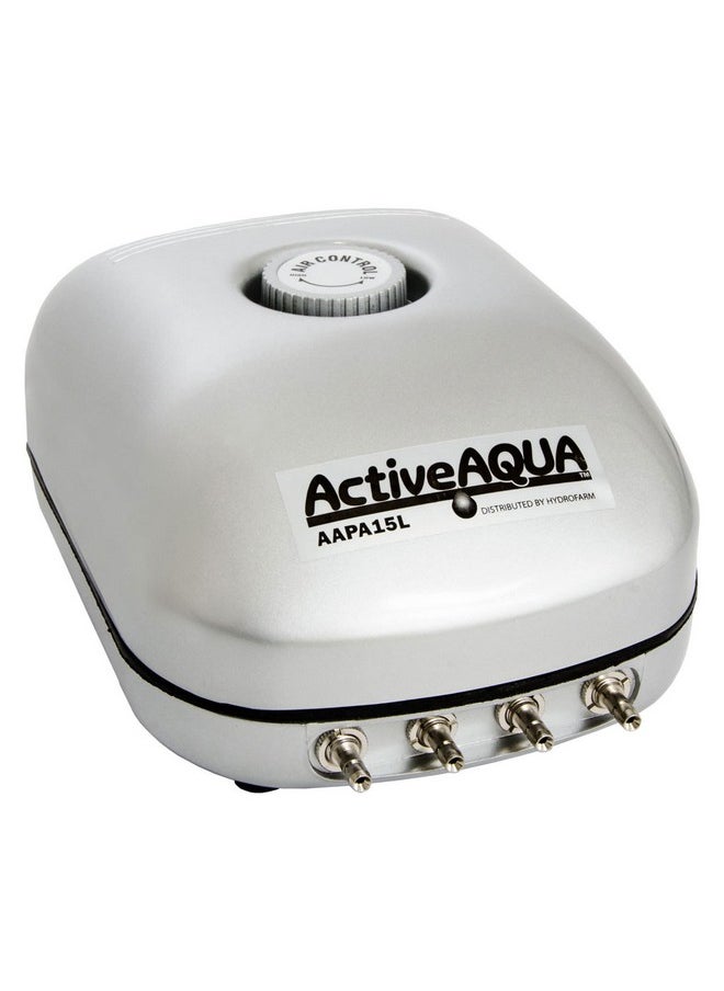 Hydrofarm Hydrofarm AAPA15L Active Aqua, 4 Outlets, 6W, 15 L/min Air Pump, Silver,Grey  - Image 1