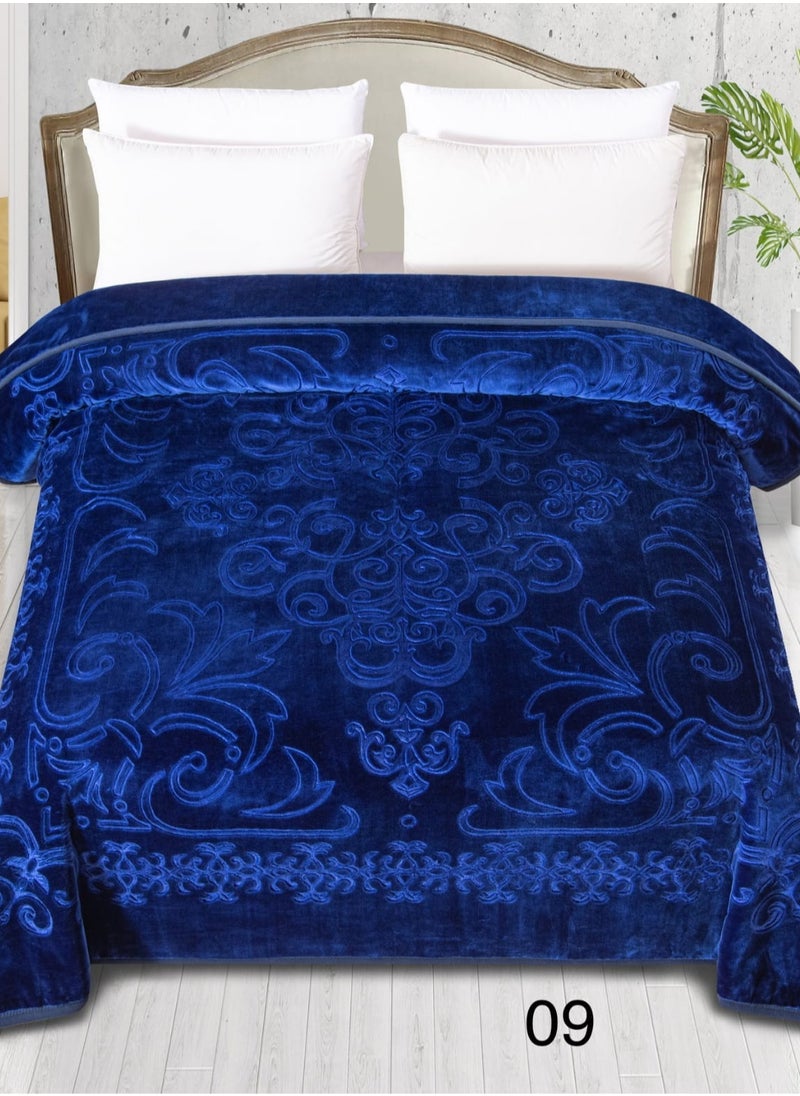 Blues - Double Blanket Weighing 6 Kg Two Floors An Engraved Face A Plain Face With A Super Soft Texture King Size 220x240 Cm Blue - Image 1