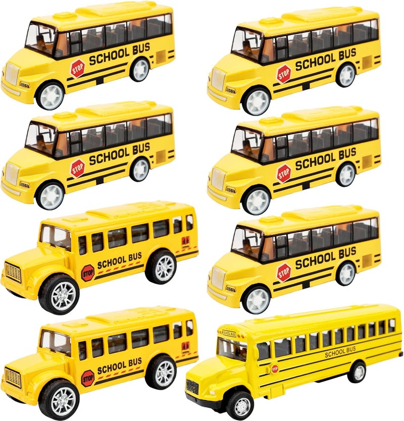 Restroma 8 Pcs School Bus Toy Pull Back School Bus Yellow School Bus for Boys Girls Kids Birthday Gifts Classroom Rewards, 3 Style - Image 1
