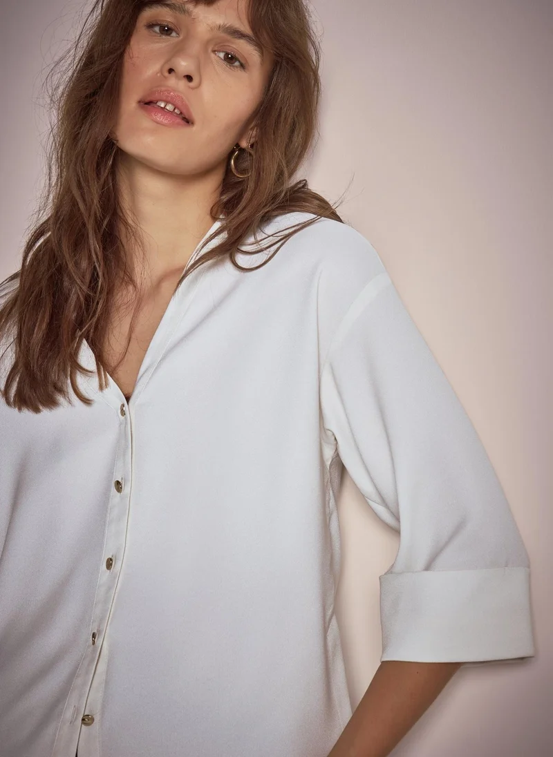 Matalan Et Vous Ivory Button V Neck Blouse