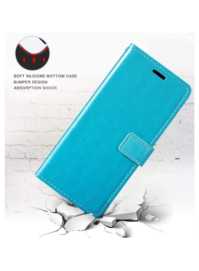 Sky Blue Premium PU Leather Flip Case Cover with Card Holder and Kickstand for Tecno Pova 4 (6.82) - Stylish Protection for Your Device  - Image 4