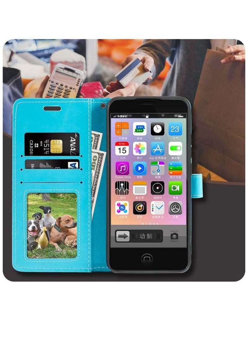 Sky Blue Premium PU Leather Flip Case Cover with Card Holder and Kickstand for Tecno Pova 4 (6.82) - Stylish Protection for Your Device  - Image 3