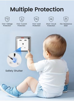 Lencent Multi Plug Extension with 2 USB, 3 Way 3 Plugs Socket adapter, 5-in-1 Cube Electrical Extender Outlet Adaptor, USB Wall Charger, 3 Pin Plug Expander for Home, Office, Kitchen, 13A 3250W  - Image 3