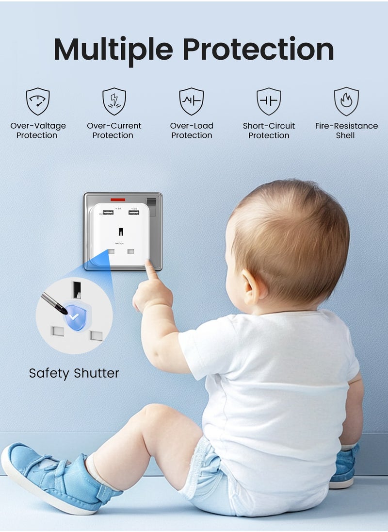 Lencent - Multi Plug Extension with 2 USB, 3 Way 3 Plugs Socket adapter, 5-in-1 Cube Electrical Extender Outlet Adaptor, USB Wall Charger, 3 Pin Plug Expander for Home, Office, Kitchen, 13A 3250W - Image 1