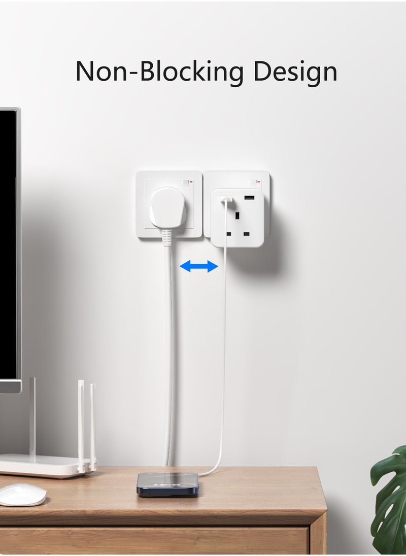 Lencent - Multi Plug Extension with 2 USB, 3 Way 3 Plugs Socket adapter, 5-in-1 Cube Electrical Extender Outlet Adaptor, USB Wall Charger, 3 Pin Plug Expander for Home, Office, Kitchen, 13A 3250W - Image 1