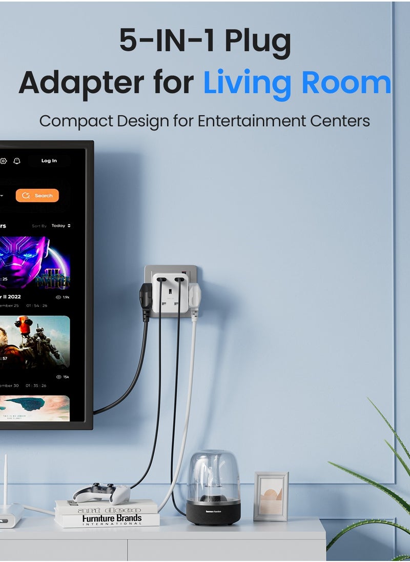 Lencent - Multi Plug Extension with 2 USB, 3 Way 3 Plugs Socket adapter, 5-in-1 Cube Electrical Extender Outlet Adaptor, USB Wall Charger, 3 Pin Plug Expander for Home, Office, Kitchen, 13A 3250W - Image 1