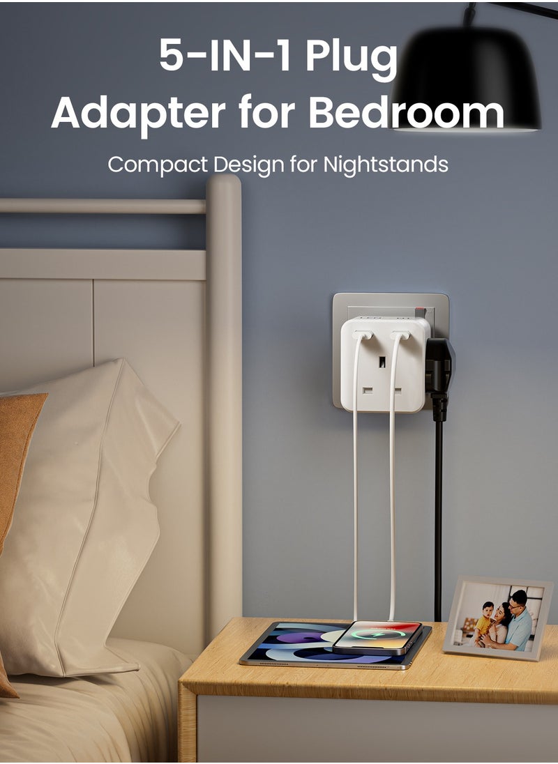 Lencent - Multi Plug Extension with 2 USB, 3 Way 3 Plugs Socket adapter, 5-in-1 Cube Electrical Extender Outlet Adaptor, USB Wall Charger, 3 Pin Plug Expander for Home, Office, Kitchen, 13A 3250W - Image 1