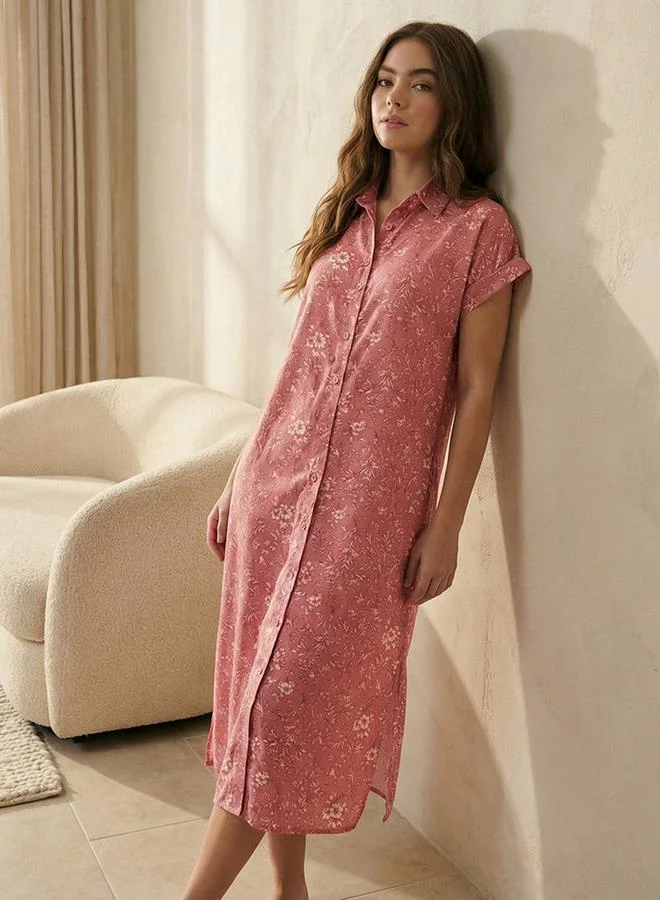 سبلاش فيڤ Midi Length Night Dress Short Sleeves Printed Viscose - Set of 2
