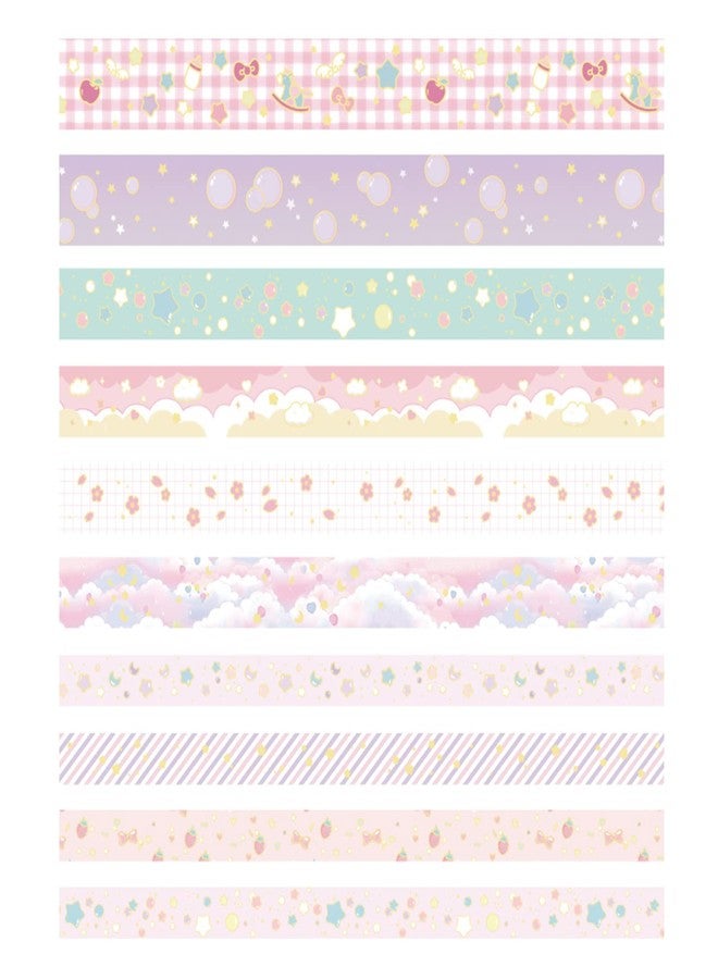 YUBX Masking Tape, Set of 10, Washi Tape, Creative Gold Foil Stamping, DIY Crafts, Journal, Notebook, Planner, Scrapbooking, Wrapping, Gift Decoration(Cute Pattern) - Image 4