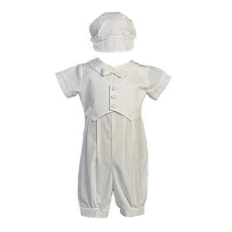 Swea Pea & Lilli Boy's Cotton Christening Baptism Romper with Pique Vest - Size M (6-12 Month), White - Image 3